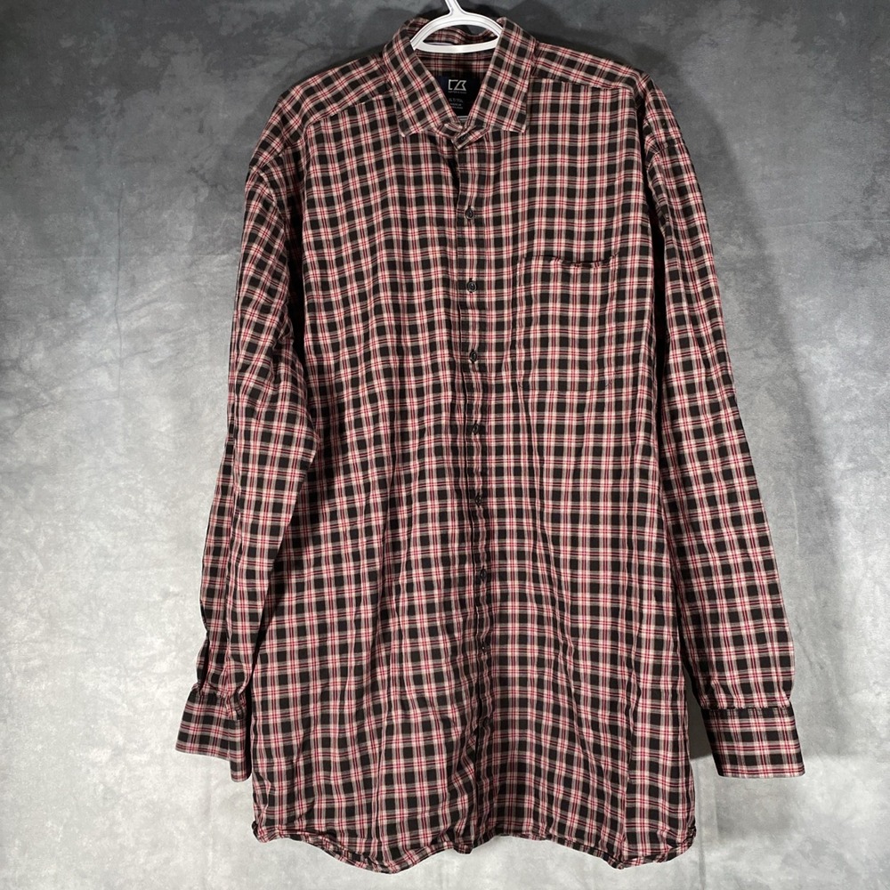 Cutter & Buck Shirt Men's Red Plaid Button Down Long Sleeve XLT Hiking Casual